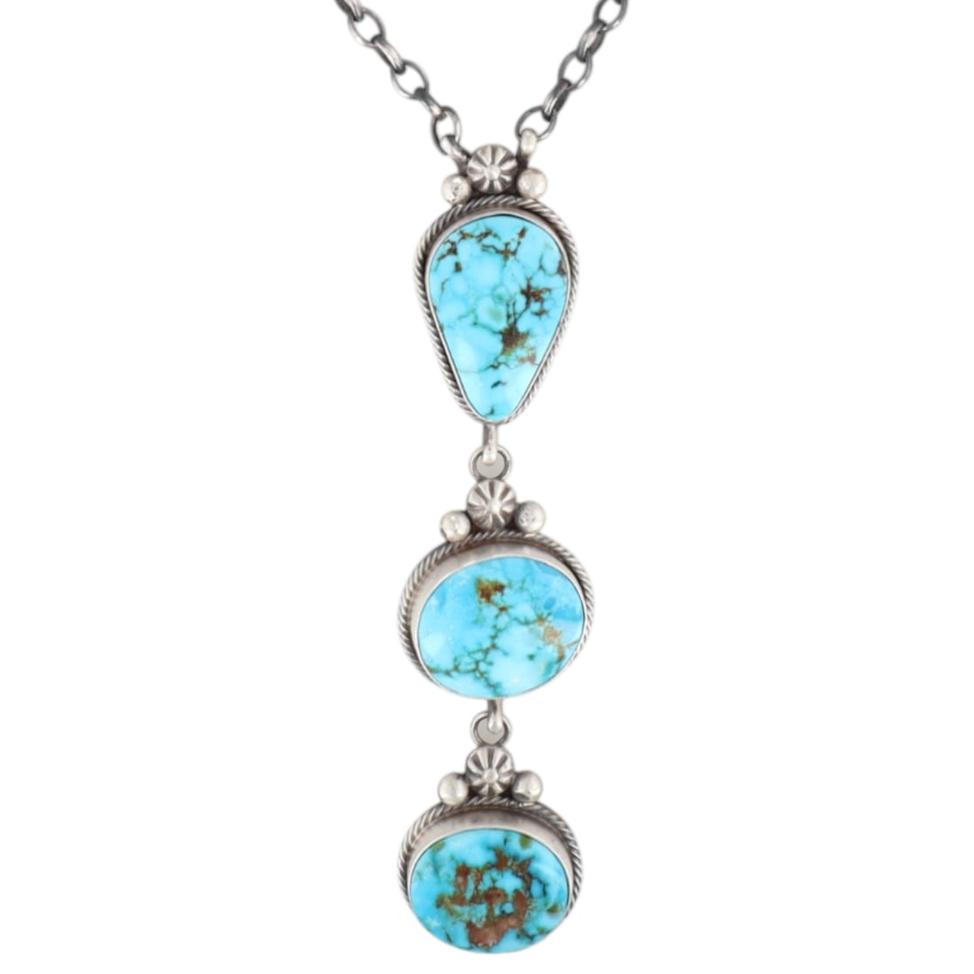 Eli Skeets Navajo Sonoran Gold Turquoise and Sterling Silver Lariat Necklace (1 of 7)