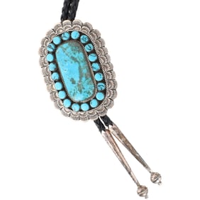 Amazing Larry Etcitty Navajo Sterling Kingman Cluster Bolo Tie