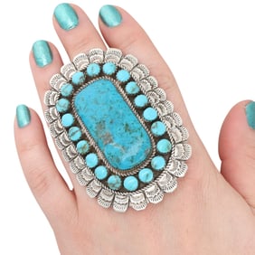 Larry Etsitty Navajo Sterling Kingman Turquoise Statement Ring
