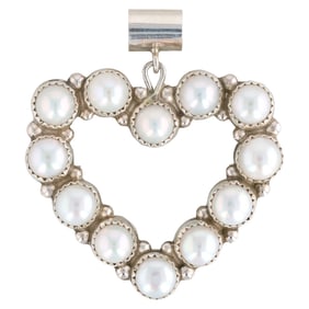 Navajo Martin Perry Sterling Silver Reversible Pearl and Turquoise Heart Pendant