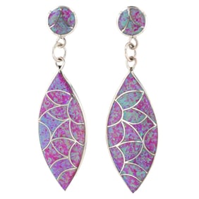 Delorna Lahi Zuni Sterling Opal Fish Scale Inlay earrings