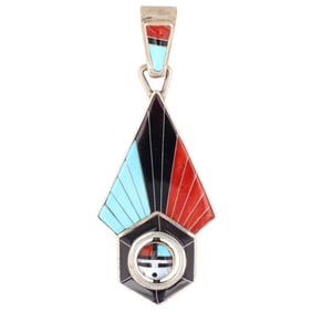 Don Dewa Zuni Sterling Silver Multi-Stone Sunface Spinner Pendant