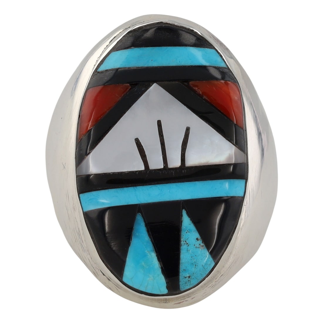 Leslie & Gladys Lamy Zuni Sterling Silver Multi-Stone Inlay Ring (1 of 8)