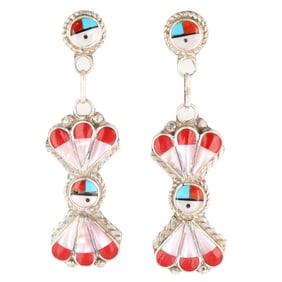 Clarence Pedro Zuni Sunface Sterling Silver Dangle Earrings