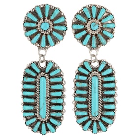 Juliana Benally Navajo Turquoise Cluster Sterling Silver Dangle Earrings