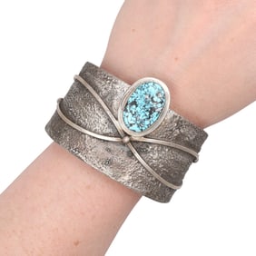 Betta Lee Navajo Tufa Cast Sterling Kingman Cuff Bracelet