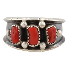 Reed Charley Navajo Sterling Coral Ring