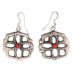 Tonya Yazzie Navajo Sandcast Sterling Coral Earrings