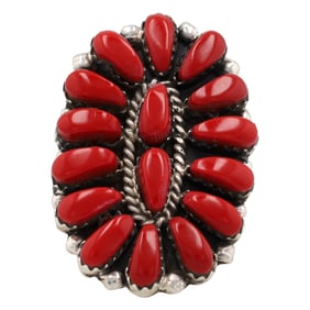 Zuni Juliana Williams Red Coral Petit Point Sterling Silver Ring