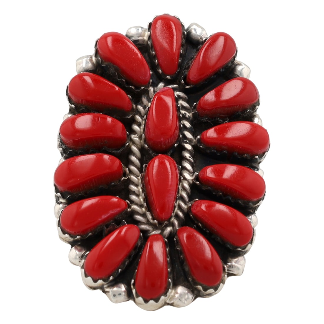 Zuni Juliana Williams Red Coral Petit Point Sterling Silver Ring (1 of 7)