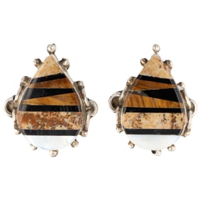 Leander Daws Navajo Inlay Multi-Stone Sterling Silver Earrings