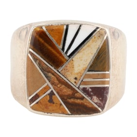 Tully Gustine Navajo Multi-Stone Inlay Sterling Silver Ring