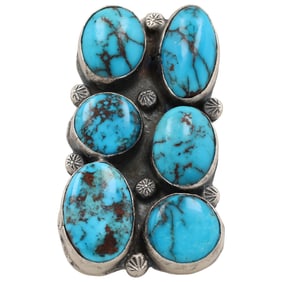 Gilbert Nez Navajo Sterling Egyptian Turquoise Adj Ring