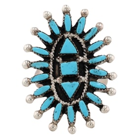 Zuni Evonne Hustito Sterling Kingman Turquoise Needlepoint Cluster Ring