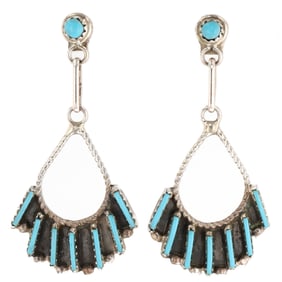 Davis Kaamasee Zuni Sterling Kingman Dangle Earrings