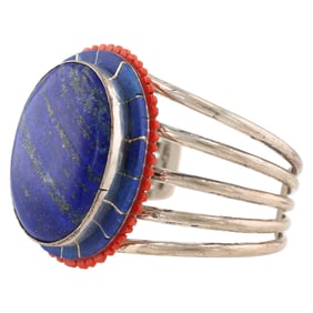 Merle House Navajo Sterling Lapis Coral Cuff Bracelet