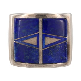Terry Gustine Navajo Sterling Lapis Inlay Ring