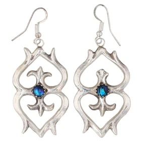 Rose Tsosie Navajo Sterling Silver Foiled Glass Dangle Earrings