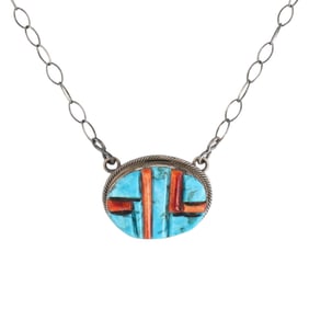 Scott Skeets Navajo Sterling Cobblestone Inlay Pendant