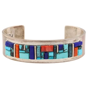 Patricia Edward Becenti Navajo Sterling Silver Multi-Stone Inlay Cuff Bracelet