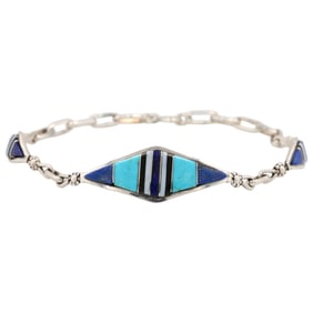 Cheryl Bellson Zuni Sterling Multi-Stone Inlay Bracelet