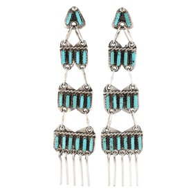 Geraldine Faber Navajo Sterling Turquoise Needlepoint Dangle Earrings
