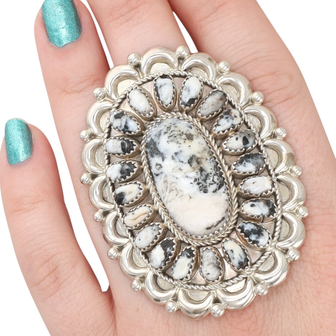 Jazz Wilson Navajo Sterling White Buffalo Cluster Ring (1 of 7)