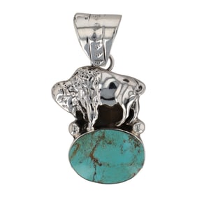 Arthur Bruggeman Navajo Sterling Turquoise Buffalo Pendant