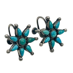 Native Turquoise Sterling Needle Point Screwback Earrings 5.63 G