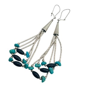 Native Sterling Turquoise Dangle Bead Earrings 5.33 G