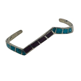 Native Sterling Crushed Turquoise And Coral Cuff Bracelet 6.85 G