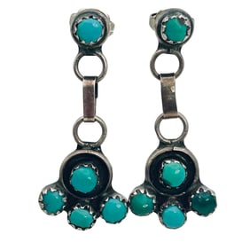 Zuni Turquoise Sterling Dangle Earrings 3.86 G