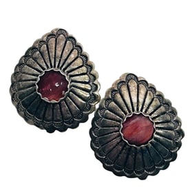 Navajo Coral, Sterling Teardrop Pushback Earrings 2.84 G