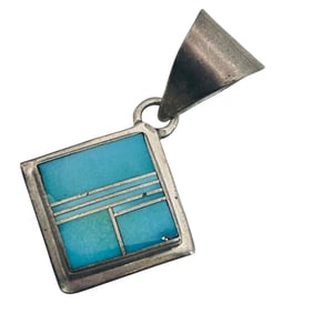 Navajo Signed W Inlaid Turquoise Pendant 3.74 G