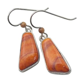 Navajo Signed LP Coral Sterling Dangle Earrings 5.98 G