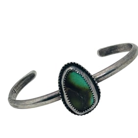 Navajo Turquoise Signed GW Sterling Cuff Bracelet 13.14 G