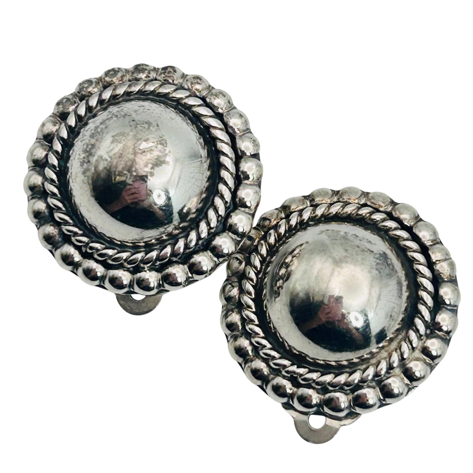 Navajo Signed Eddie Chee Sterling Round Clip On Earrings 13.95 G: Navajo signed Eddie Chee sterling round clip on earrings 13.95 g