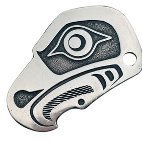 Northwest Indian Sterling Signed TH Raven Head Pendant 19.69 G