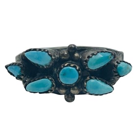 Zuni Needlepoint Turquoise Sterling Ring Size 6, 2.75 G