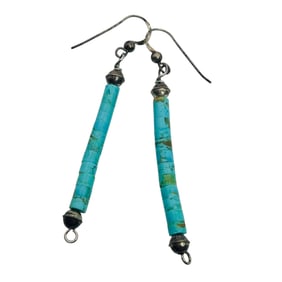 Native Turquoise Stacked Disc Sterling Earrings 3.24 G