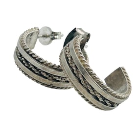 Navajo M. Tahe Sterling Hoop Earrings 5.58 G