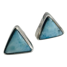 LARIMAR Sterling Triangle Stud Earrings 3.22 G