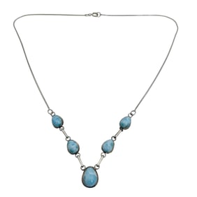 Italy, LARIMAR Sterling Round Snake Chain Necklace 9.11 G