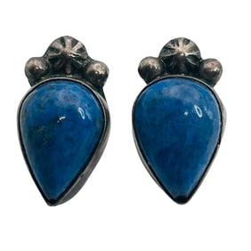 Navajo Signed GS Sterling Lapis Luzili  Pushback Earrings 4.46 G