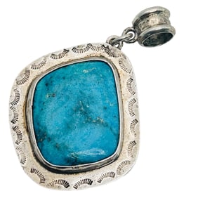 Native Turquoise Sterling Pendant Etched Detail 14.87 G