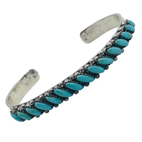 Southwest Needlepoint Turquoise Sterling Cuff Bracelet Etched Detail 16.94 G