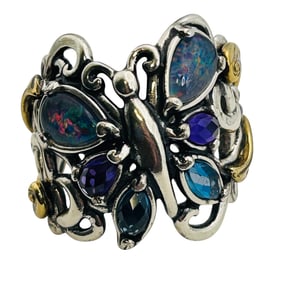 Carolyn Pollock Opal Spinel Amethyst Sterling Butterfly Statement Ring Size 6, 10.15 G