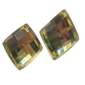 Citrine Sterling Diamond Shape, Stud Back Earrings 8.66 G
