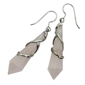 Pink Quartz Sterling Dangle Earrings 8.03 G