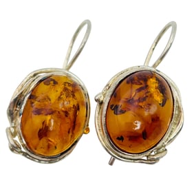 Vibrant Amber Sterling Round Hook Back Earring 7.64 G